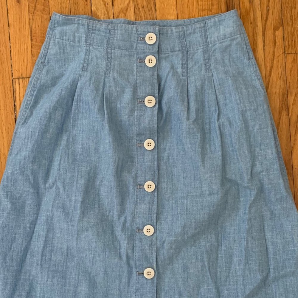 MADEWELL Chambray Patio Button-Front Midi Skirt
